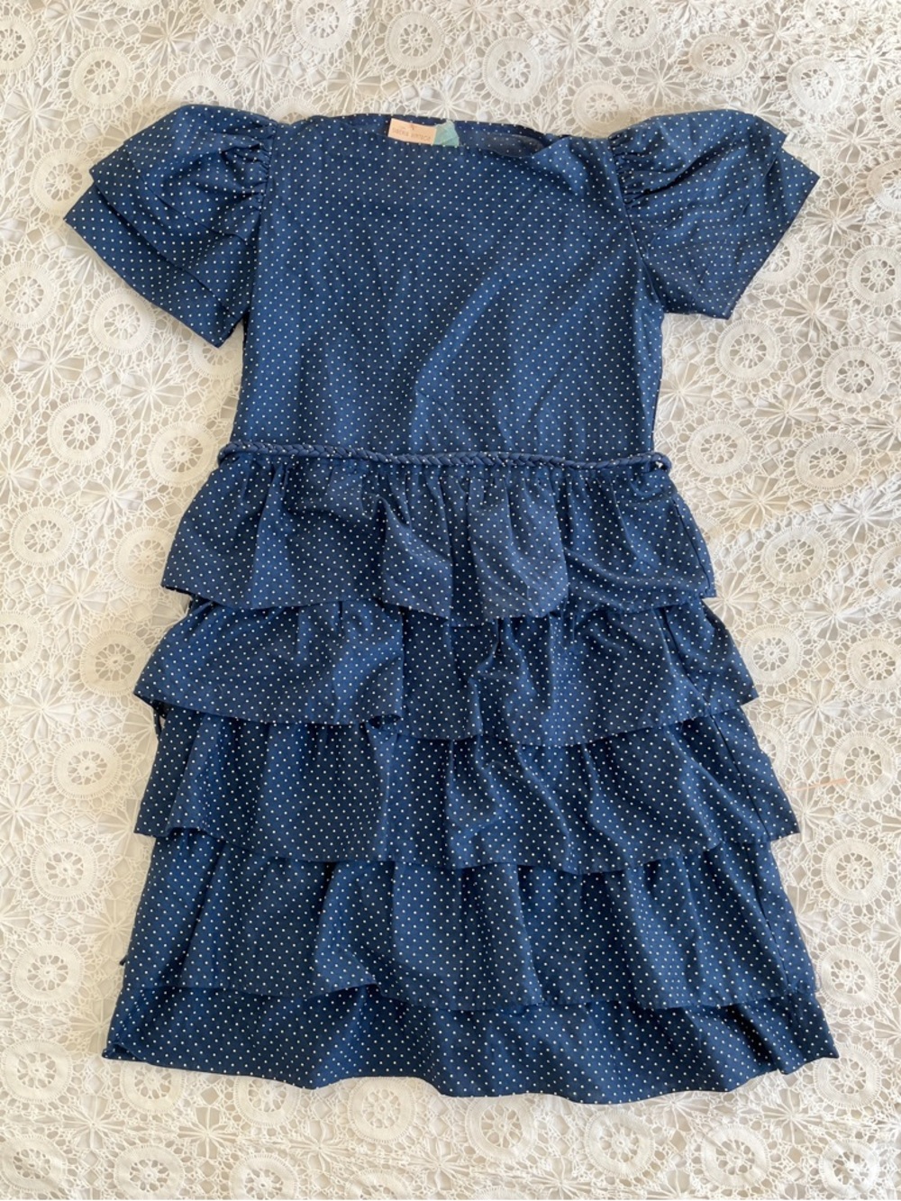 Vintage blue polka dot ruffle dress NWT